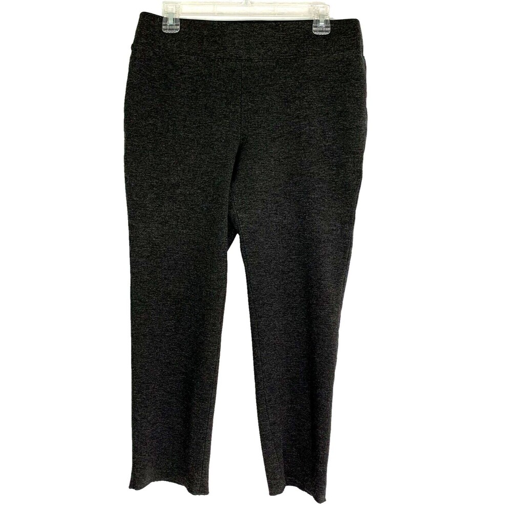 Kasper Pants Women 10 P Gray Ponte Stretch Knit Straight Leg High Waist Office
